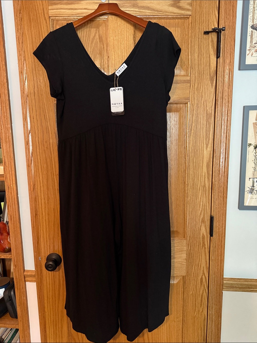 Novara Black V-Neck Jumpsuit with Short Sleeves